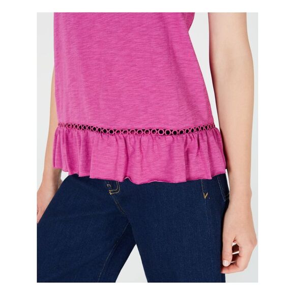 MAISON JULES Womens Pink Ruffled Crossover Back Sleeveless Jewel Neck Top L - Picture 3 of 4